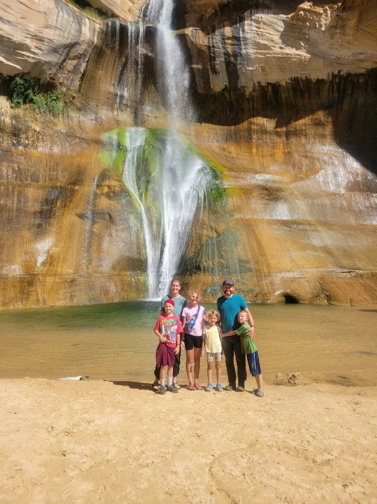 Hoyt family at a waterfall